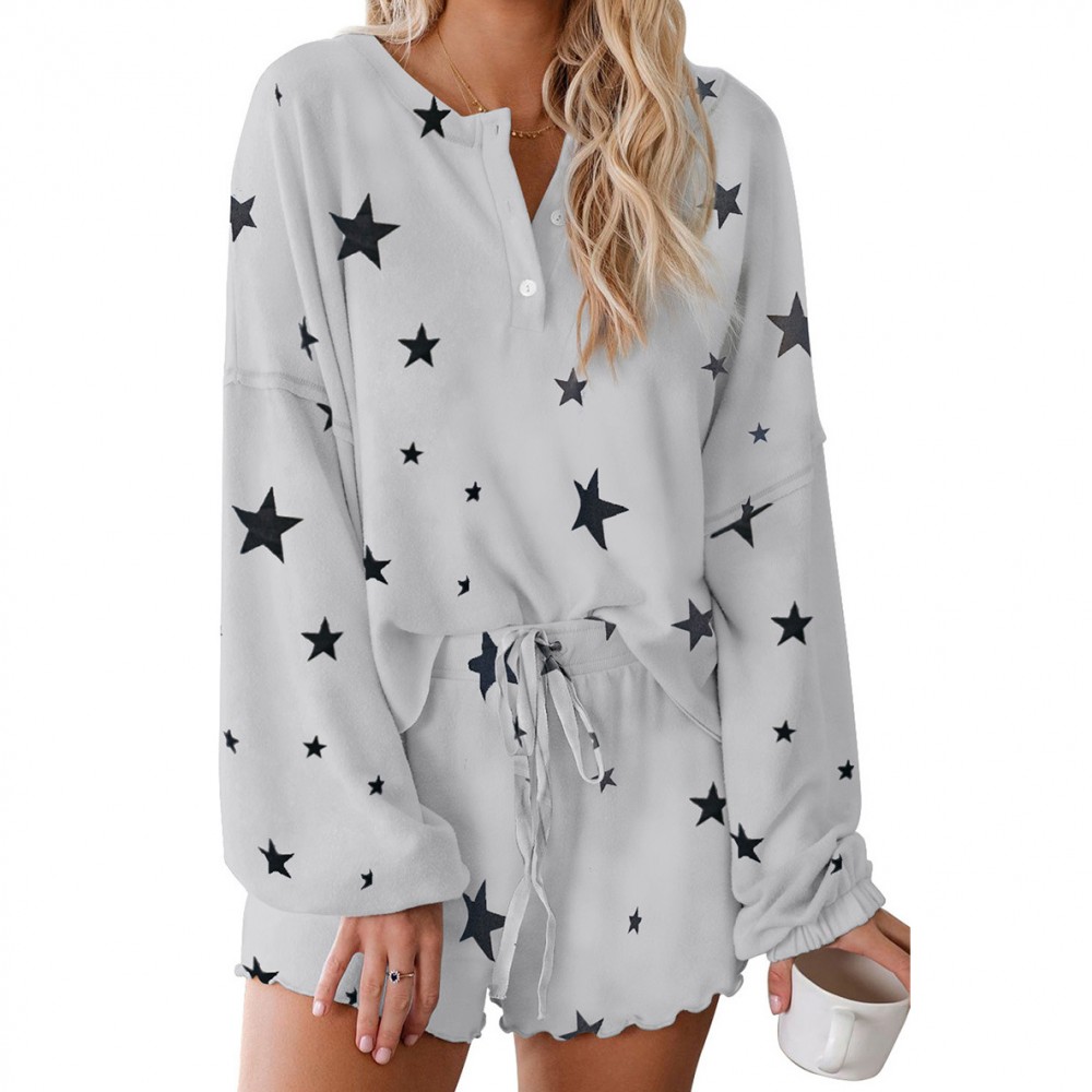 Star Print Lounge Set for Womens Two Pieces Pajamas - Robesbuy.com